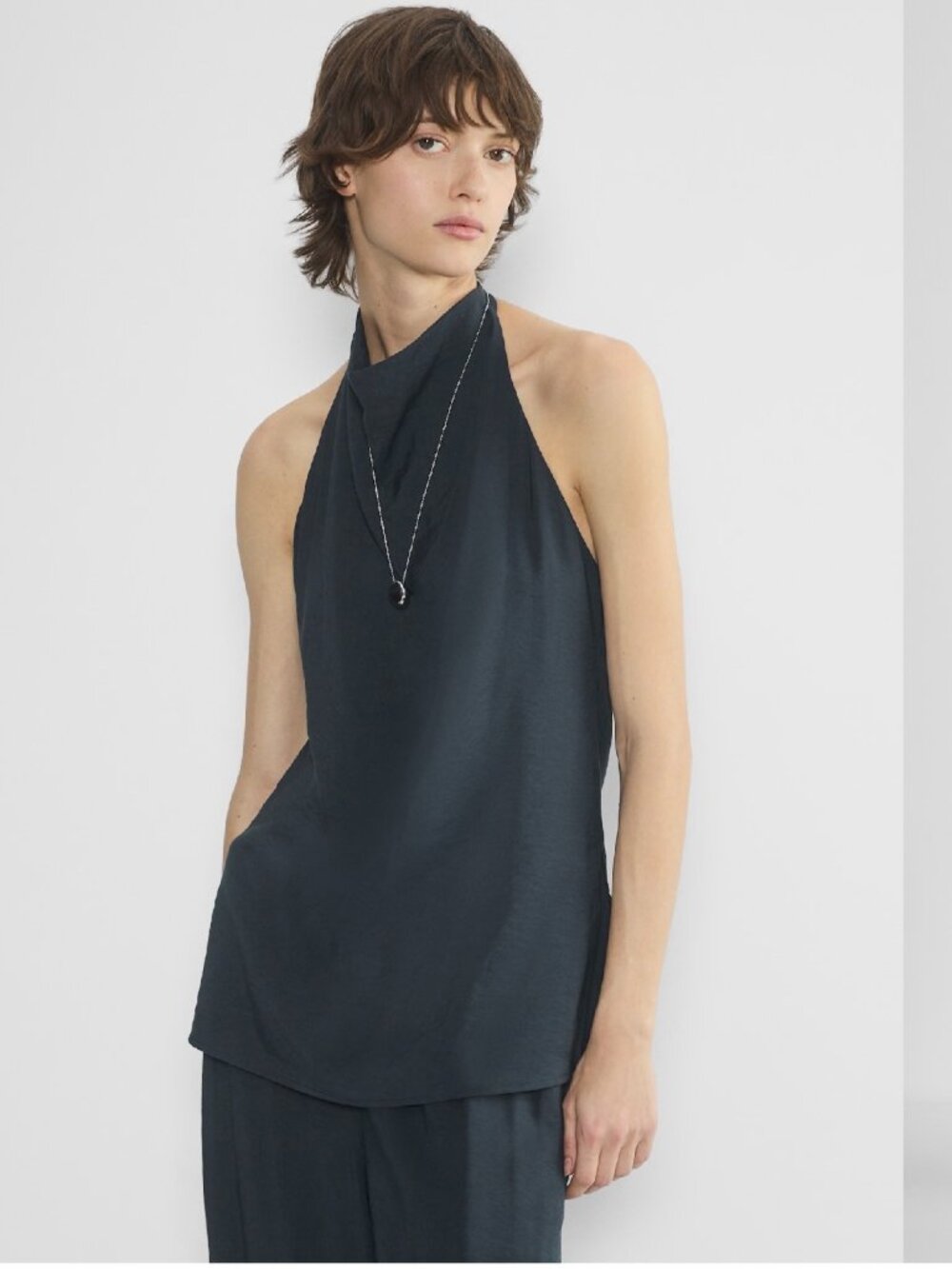 NWT Artzia Wilfred Navy Blue Vivienne Halter Blouse Small